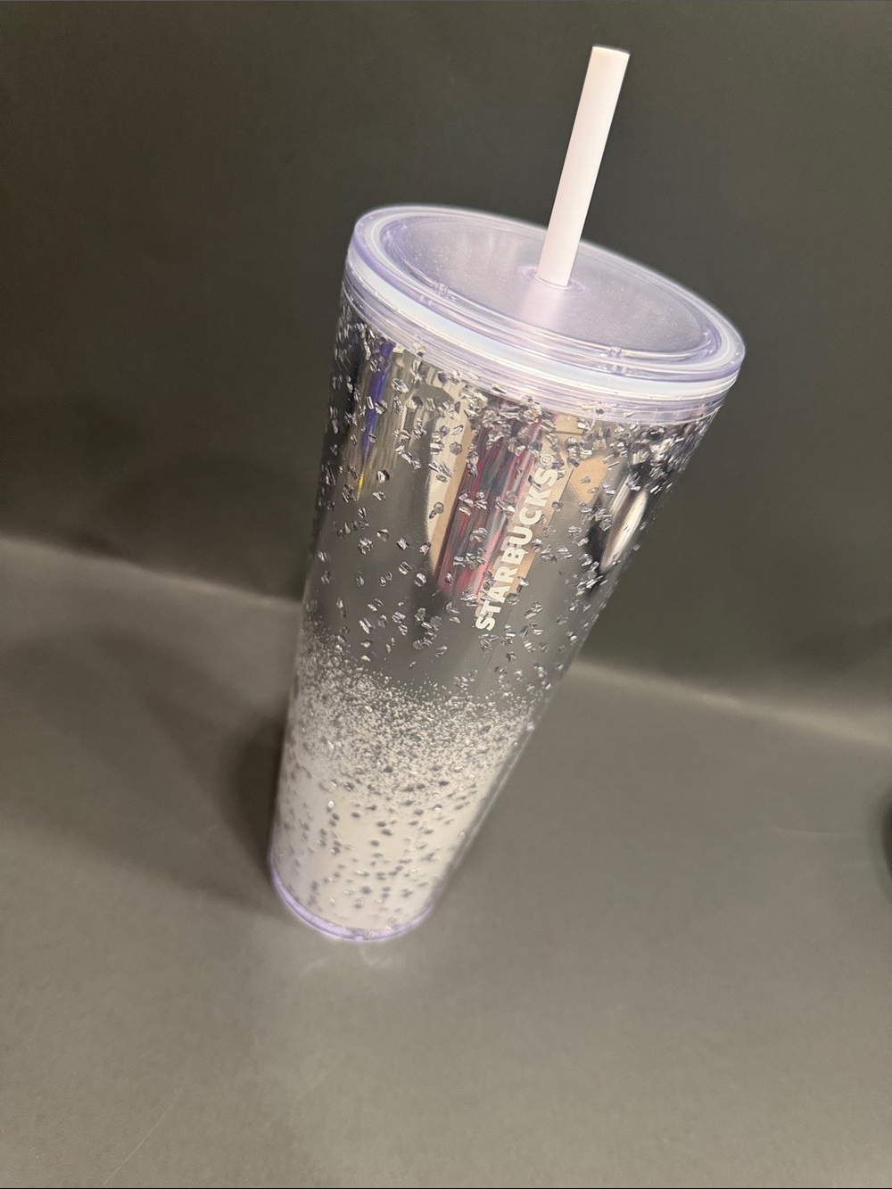 Starbucks Clear Iridescent Glitter Tumbler with Lavender Accent